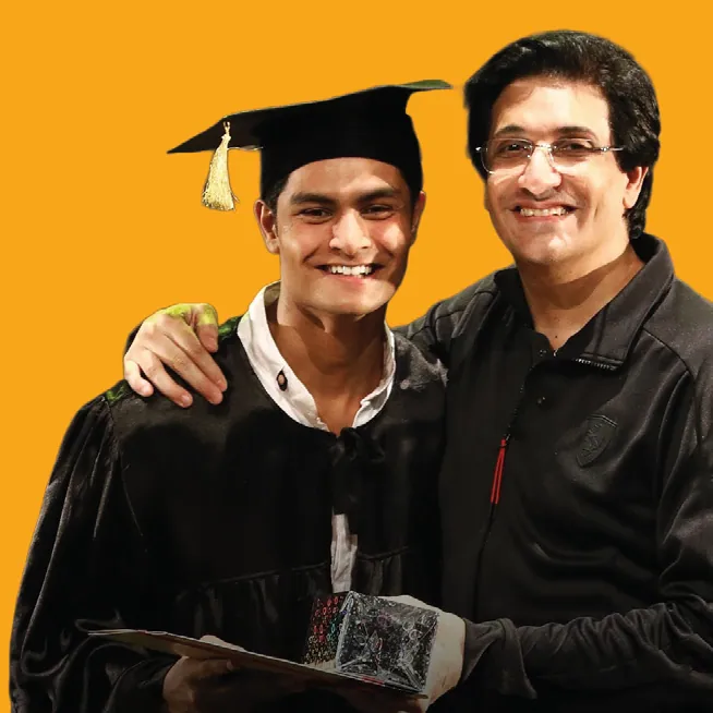 Ayush Lokre at his graduation ceremony with Shiamak Davar