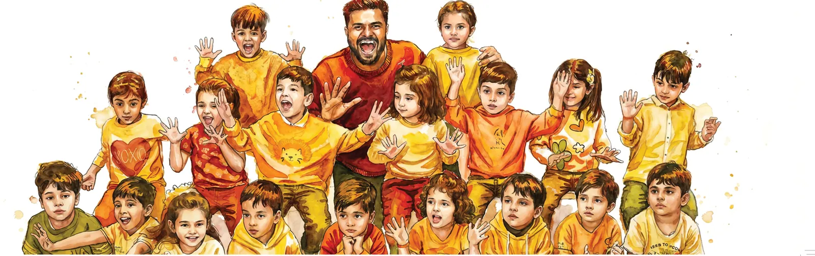 Illustration of joyful children dancing